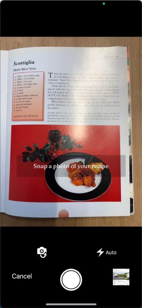 Scan a recipe from a cookbook page