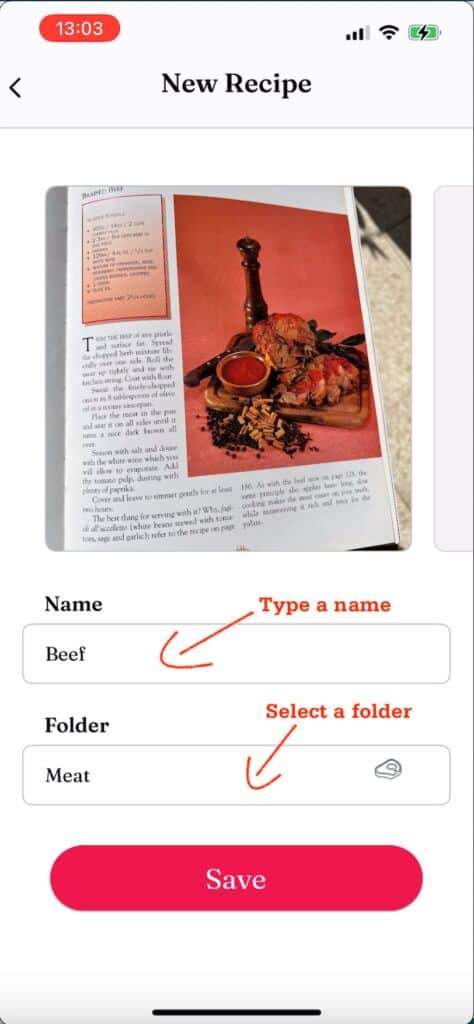 save recipe image to organizeat