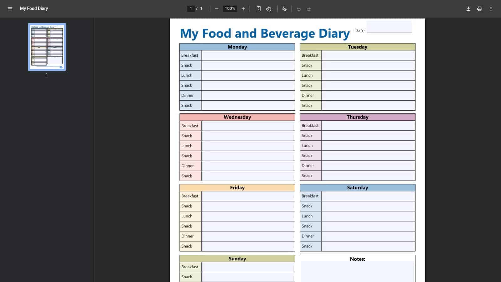 CDC, My Food and Beverage Diary