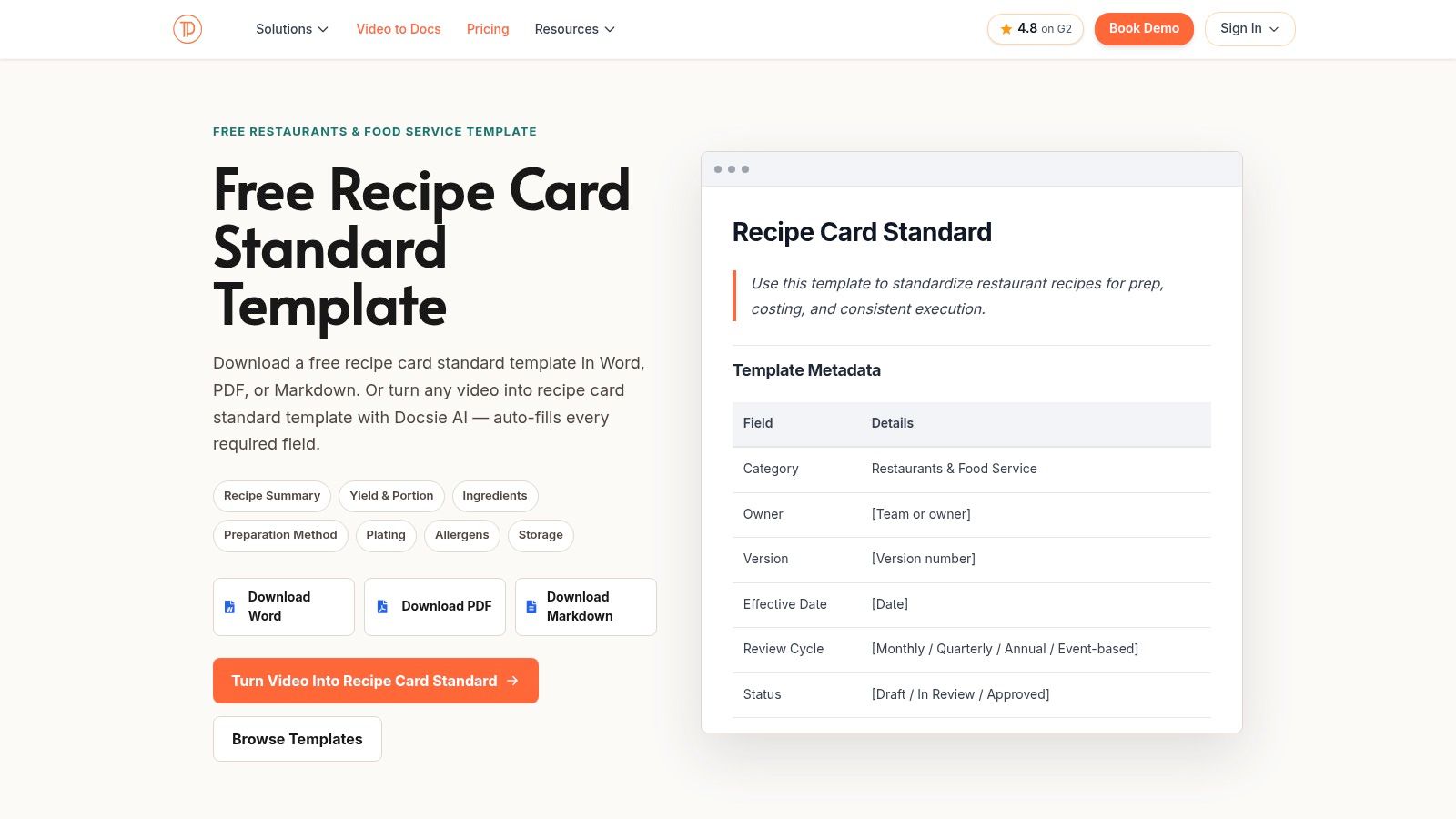 Docsie – Standard Recipe Card Template (Word download)