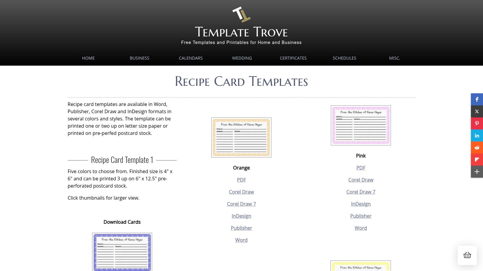 TemplateTrove – Recipe Card Templates (Word, Publisher, etc.)