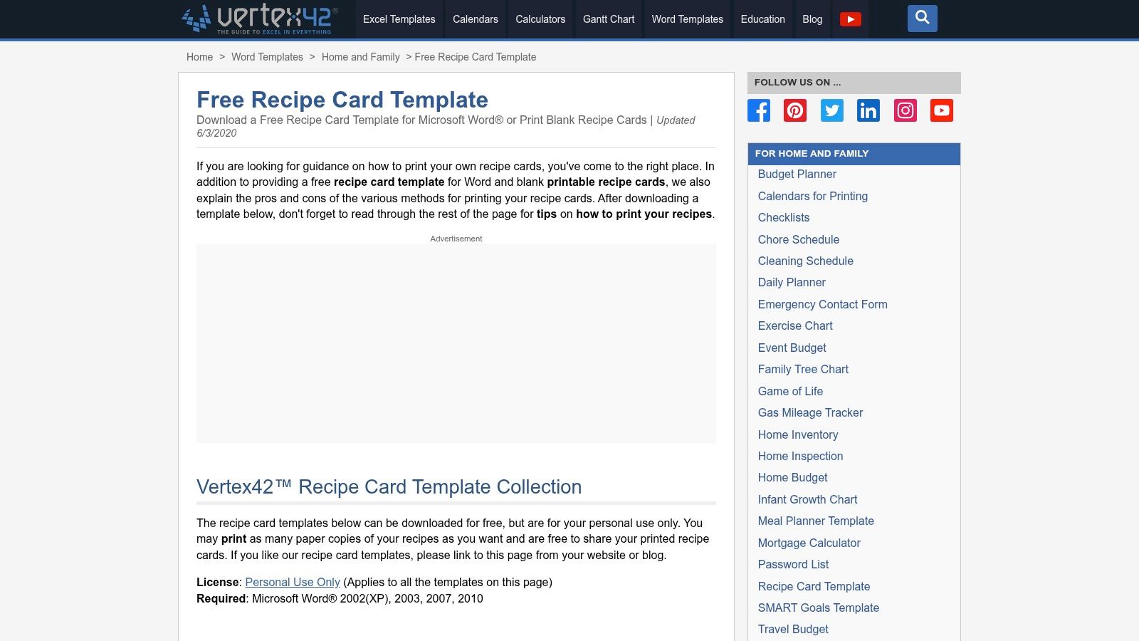 Vertex42 – Free Recipe Card Templates for Word