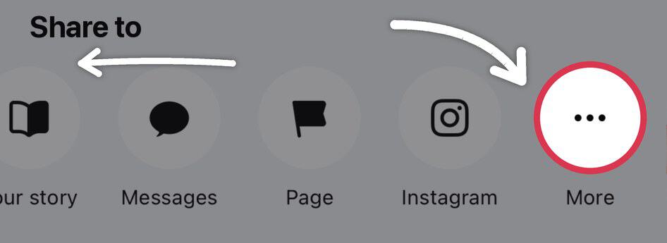 The Facebook Share to row with the More button highlighted