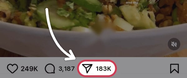 An Instagram recipe post with the paper plane share button highlighted