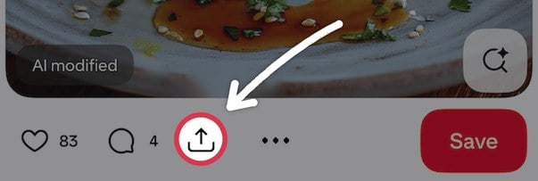 A Pinterest recipe pin with the Share button highlighted